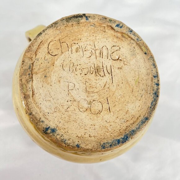 Handcrafted Ceramic Pitcher With Blue Wave Pattern & Yellow‎ Glaze - Picture 5 of 5